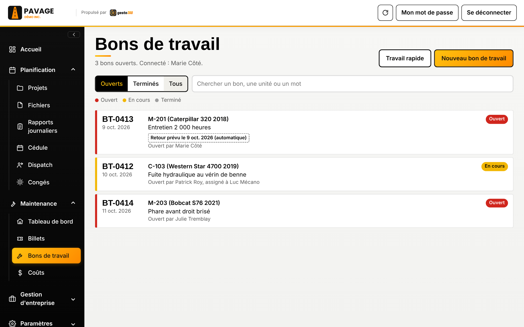 Bons de travail