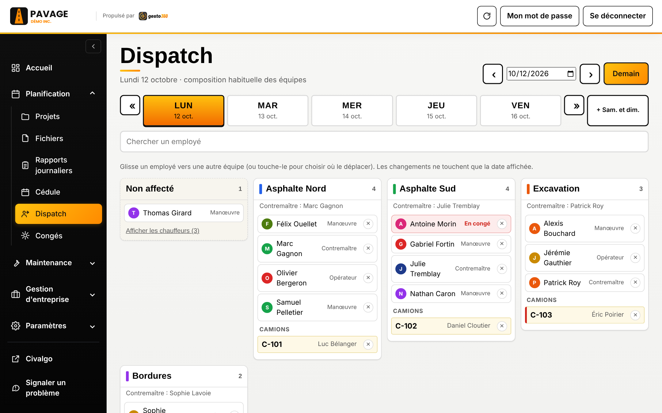 Dispatch des équipes